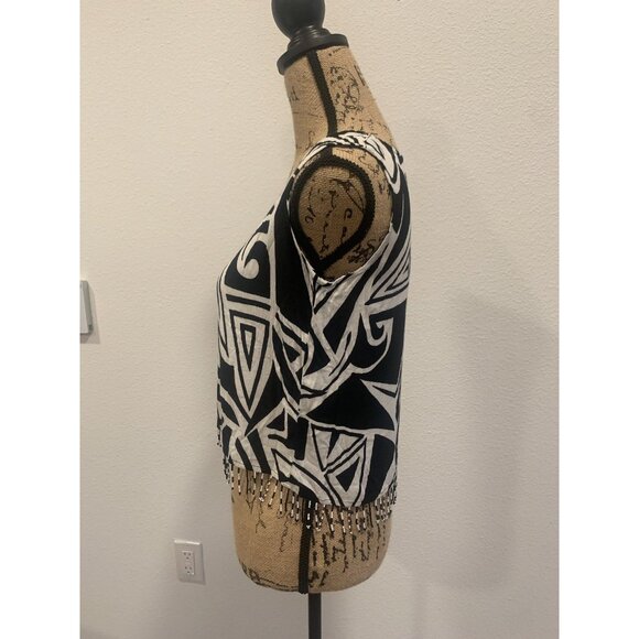 F-159) Shorts sleeves womens top size S Black and white color Key lime pie - Picture 3 of 7